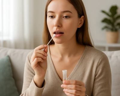 Young woman preparing to collect an at-home STD test sample with a cotton swab